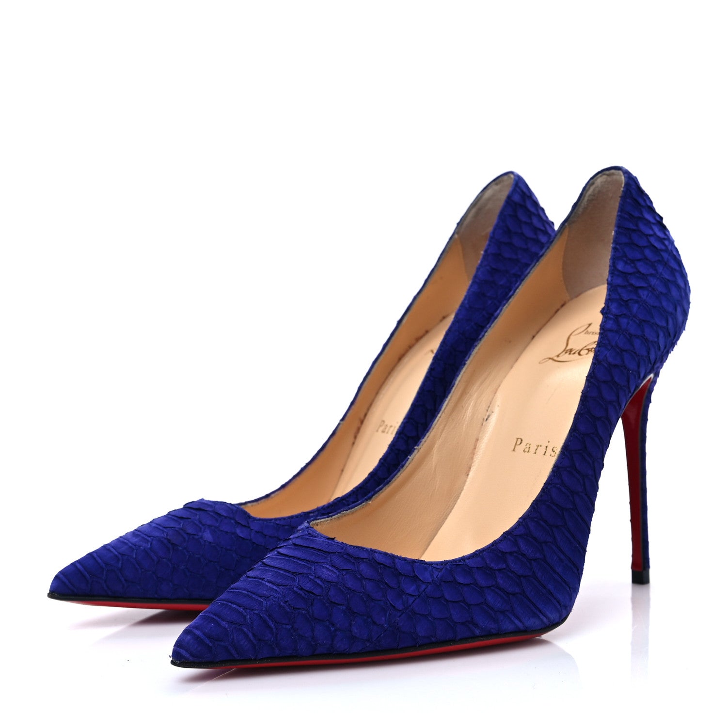 Christian Louboutin Watersnake Nubuck Decollete 554 100 Pumps 37.5 Purple Pop 3 of 8