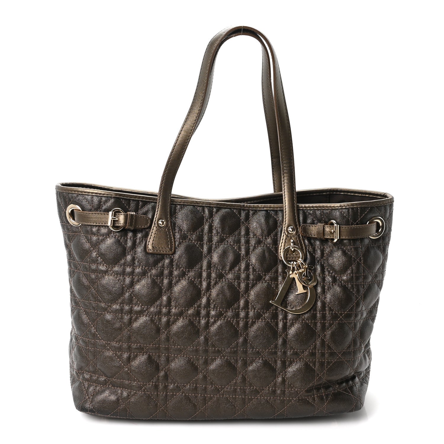 Christian Dior Coated Canvas Cannage Small Panarea Tote Bronze 1 of 10