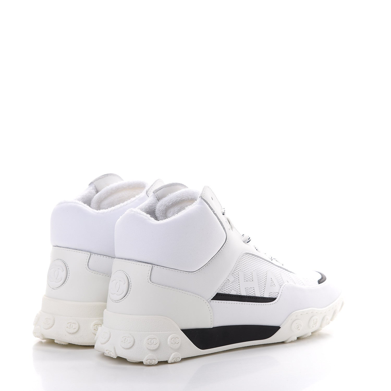 Chanel Calfskin Mesh Lycra Womens Logo Sneakers 40.5 White 4 of 10