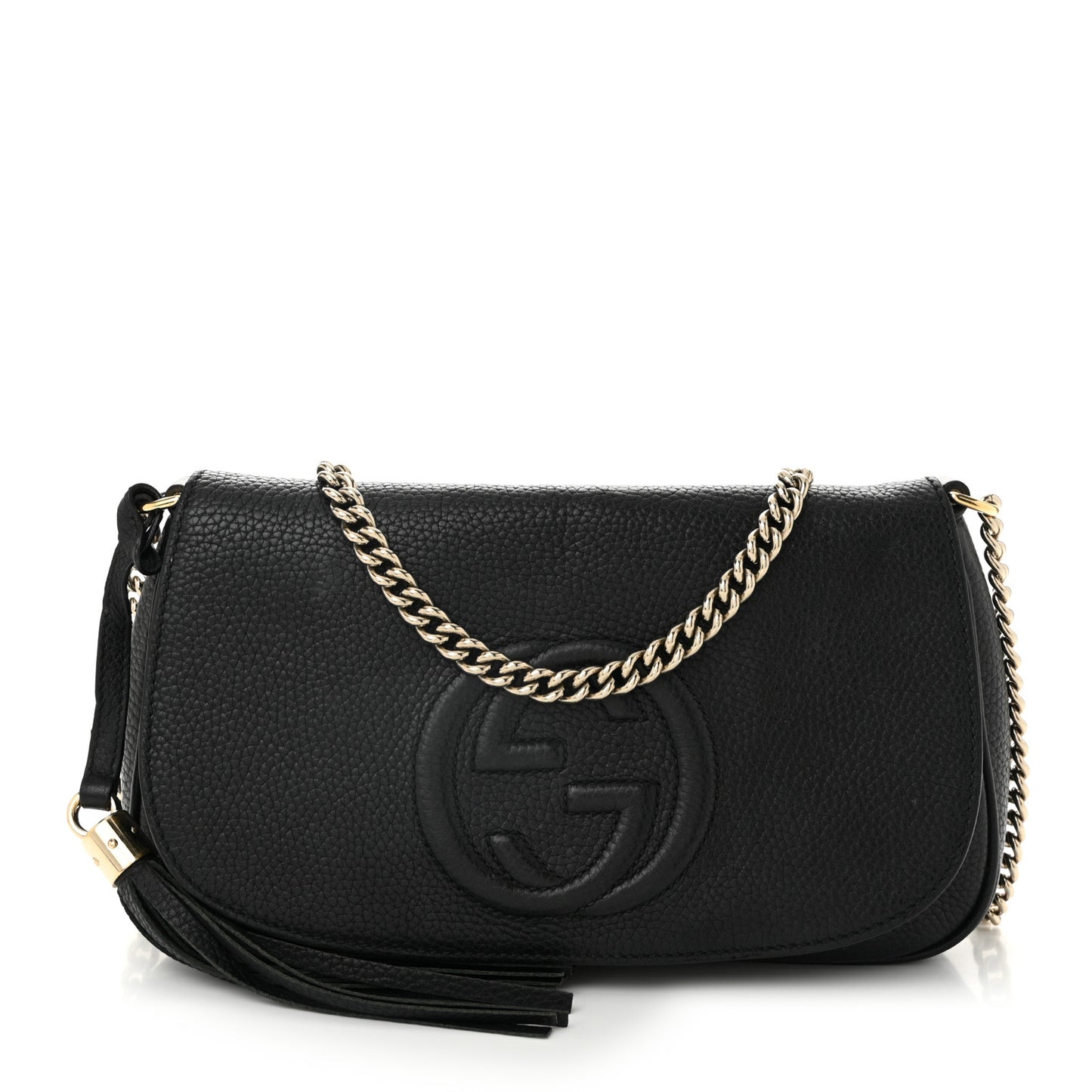 Pebbled Calfskin Medium Soho Flap Crossbody Black
