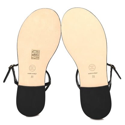 Chanel Lambskin CC Thong Sandals 38 Black Gold 6 of 9
