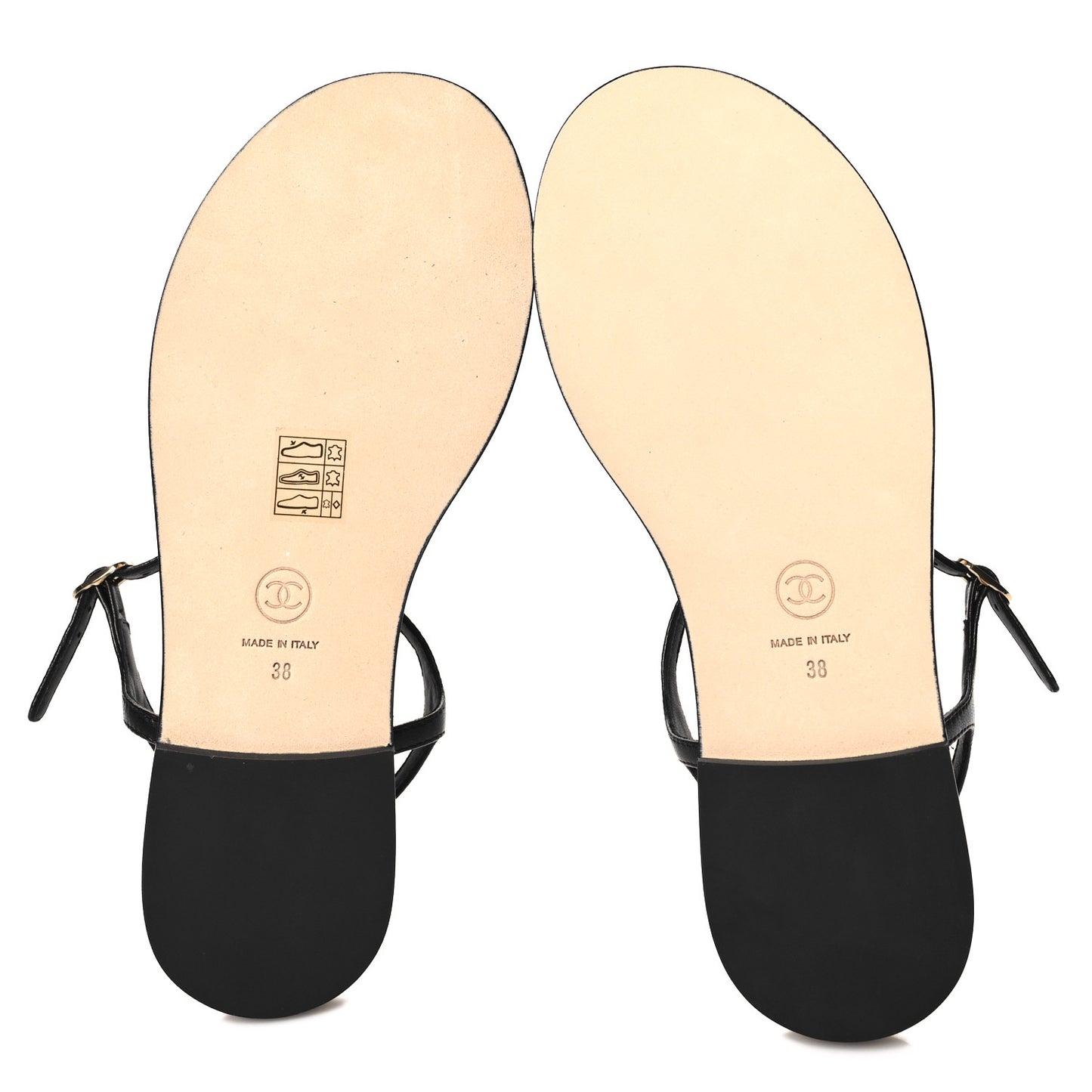 CHANEL Lambskin CC Thong Sandals 35 Black Gold 38 Black Gold