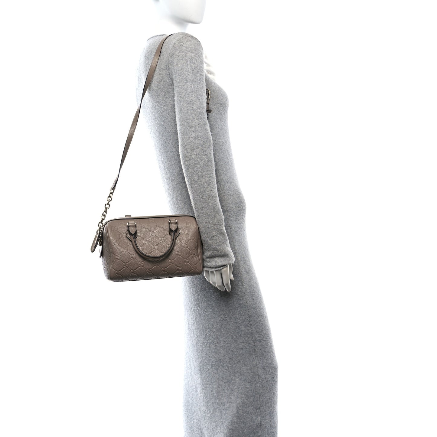 GG Grainy Calfskin Emblem Small Top Handle Bag Taupe