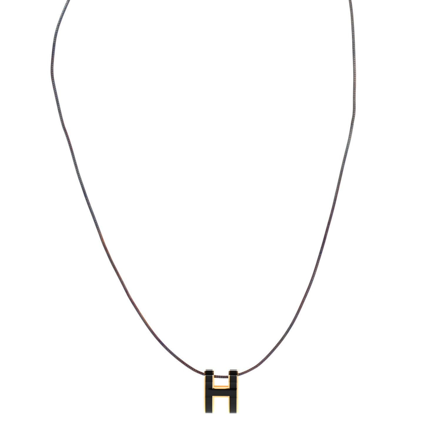Hermes Lacquered Silver Pop H Pendant Necklace Black 1 of 8