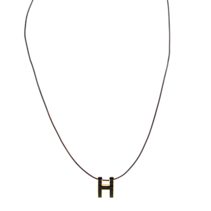 Hermes Lacquered Silver Pop H Pendant Necklace Black 1 of 8