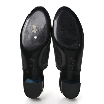 Chanel Fabric Glitter Cap Toe Logo Pumps 40 Black 5 of 9
