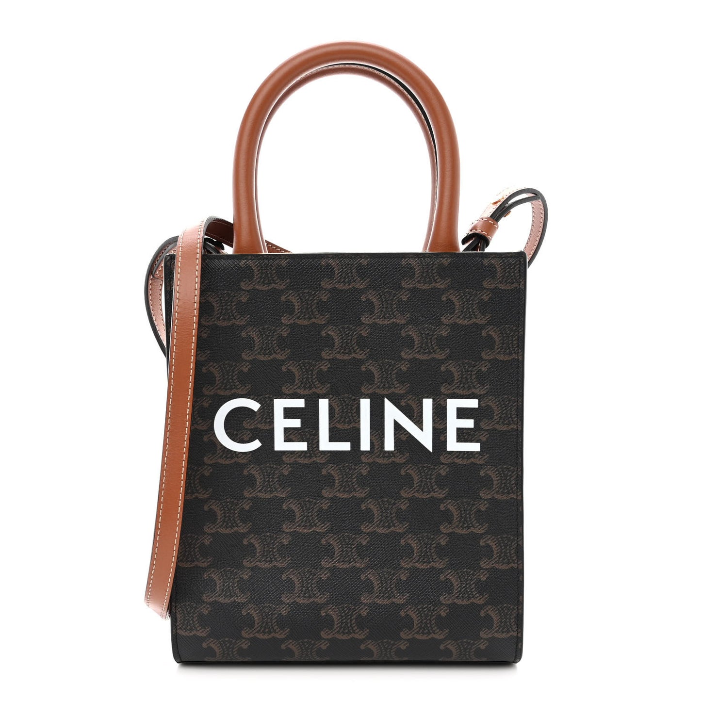 Triomphe Canvas Calfskin Mini Vertical Cabas Tan