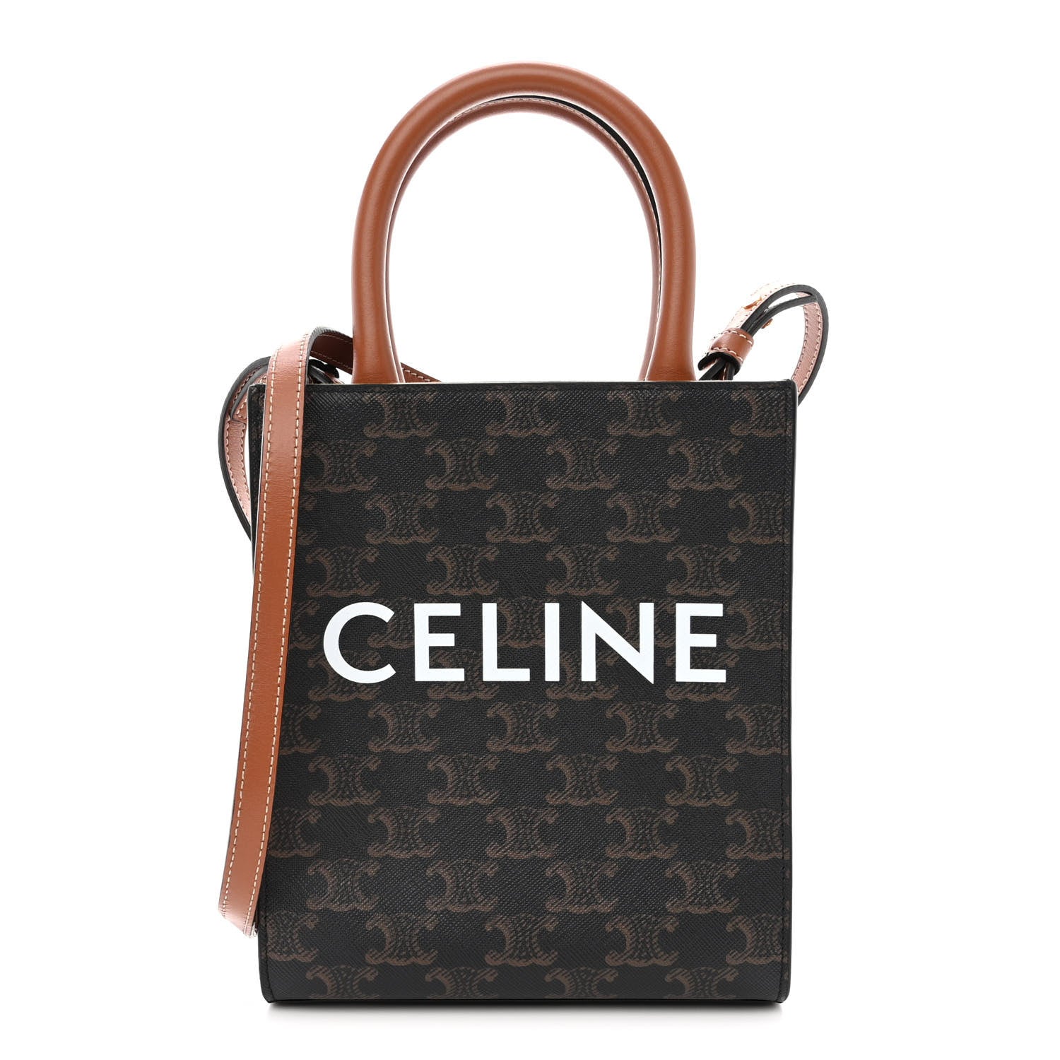 Celine Triomphe Canvas Calfskin Mini Vertical Cabas Tan 1 of 10