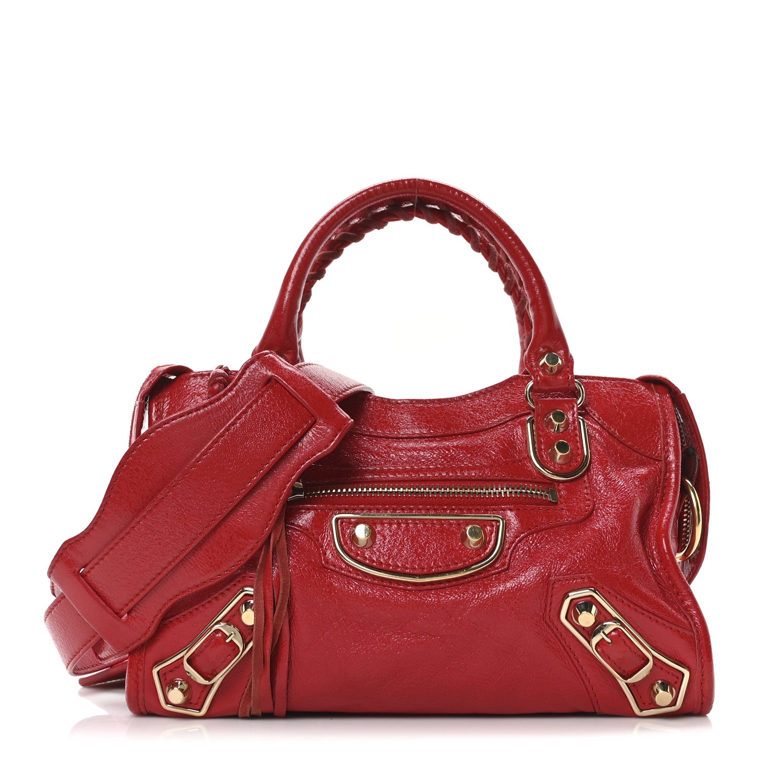 Balenciaga Glossy Nappa Gold Metallic Edge Hardware Mini City Rouge Rubis 1 of 12