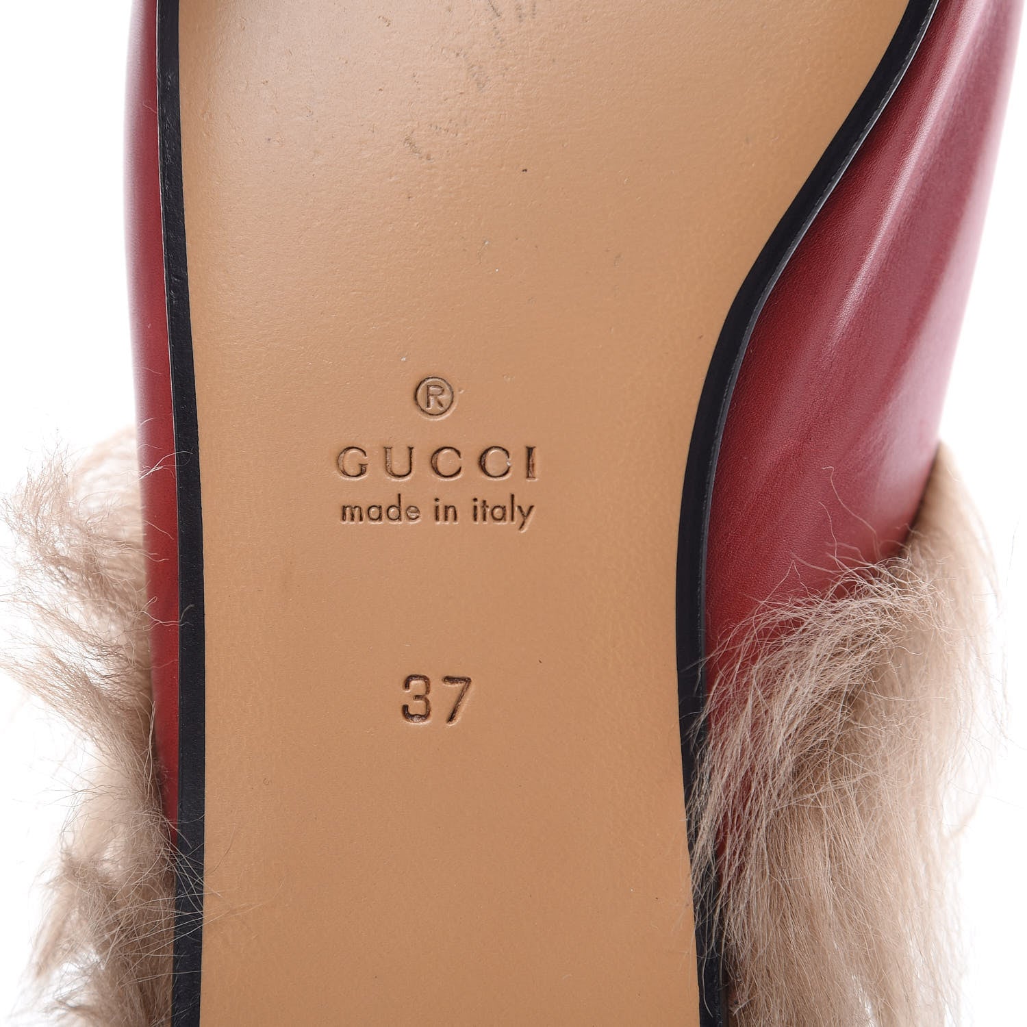 Gucci Betis Glamour Calfskin Fur Womens Princetown Slippers 37 Hibiscus Red Naturale 6 of 13