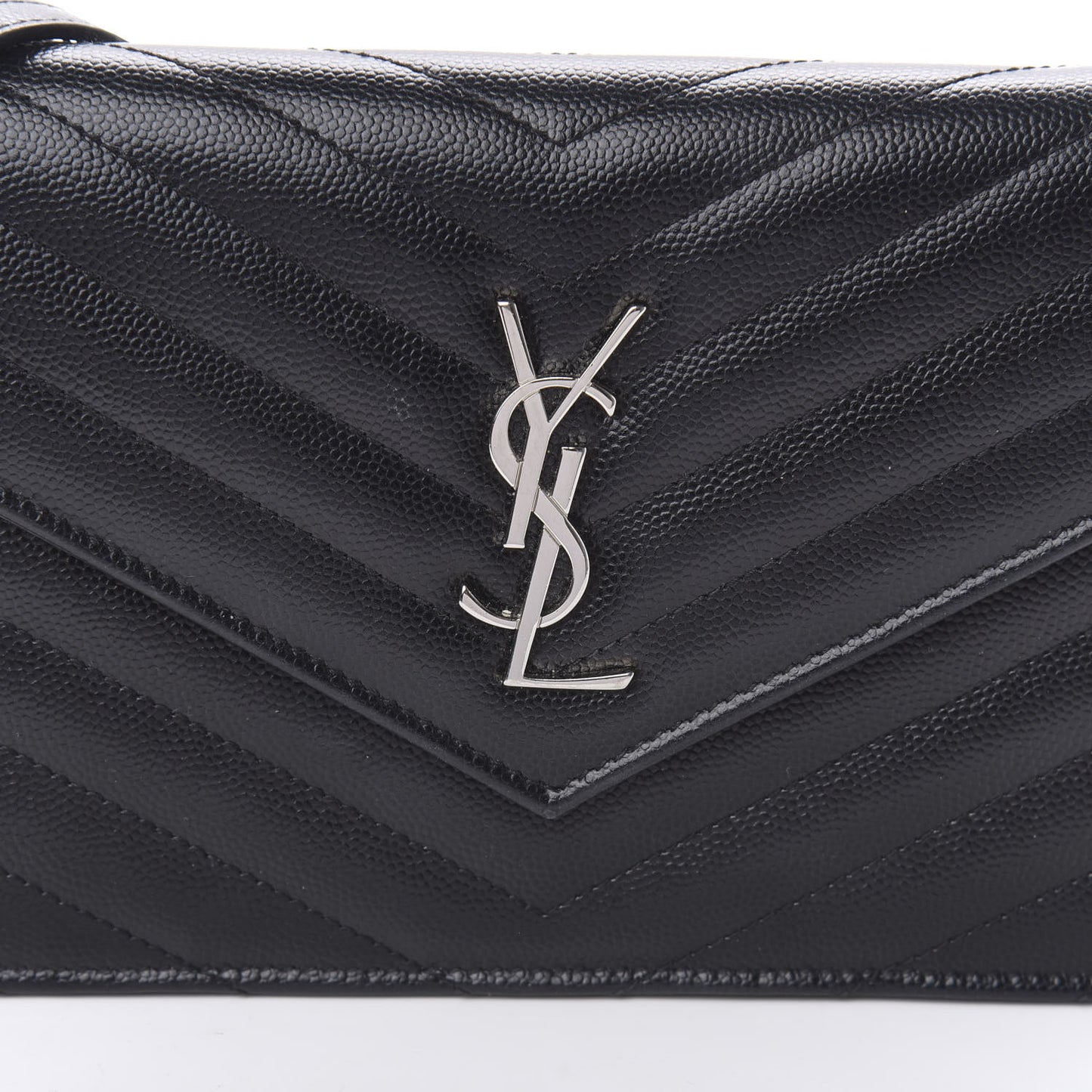 Grain De Poudre Matelasse Chevron Monogram Envelope Chain Wallet Black