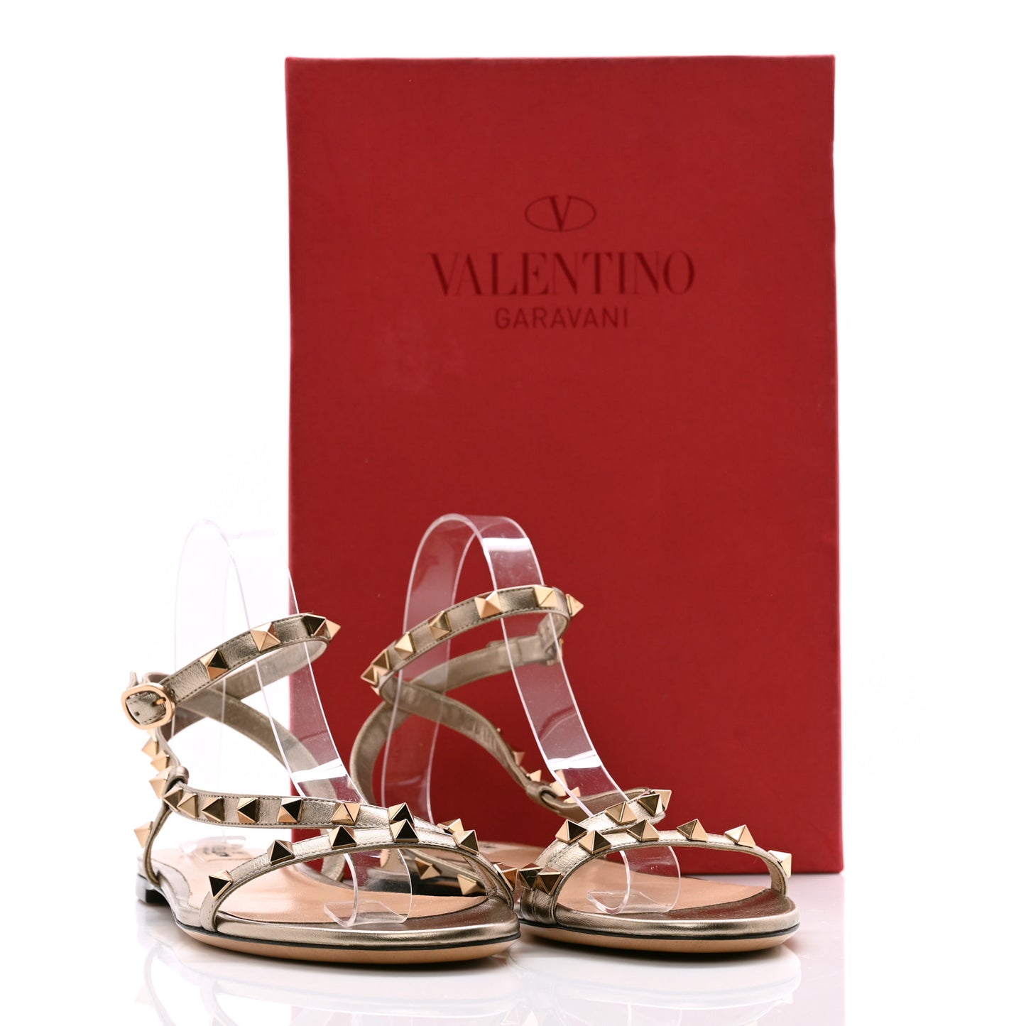 Metallic Calfskin Rockstud Ankle Wrap Flat Slide Sandals 39.5 Bronze