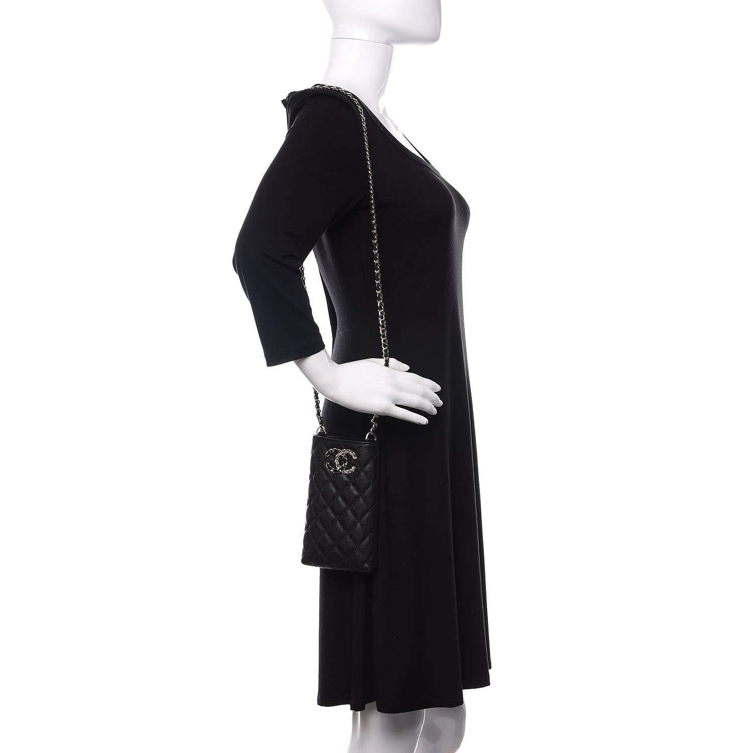 Chanel Caviar Quilted French New Wave Phone Holder With Chain Black 2 of 13