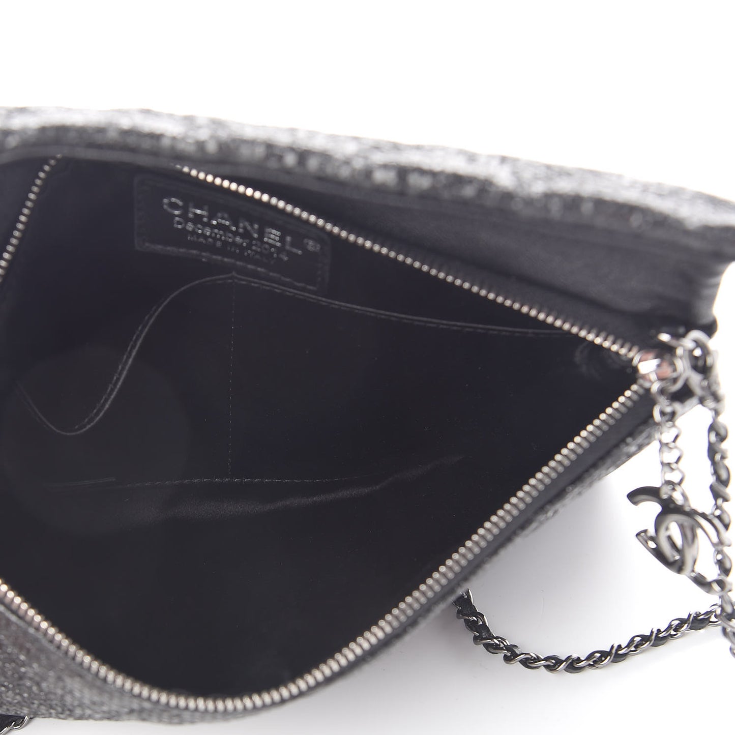 Iridescent Vinyl Quilted Clutch With Chain Black