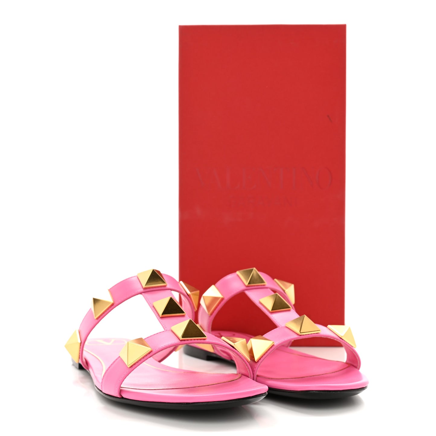Calfskin Roman Stud Flat Slide Sandals 38 Feminine Pink