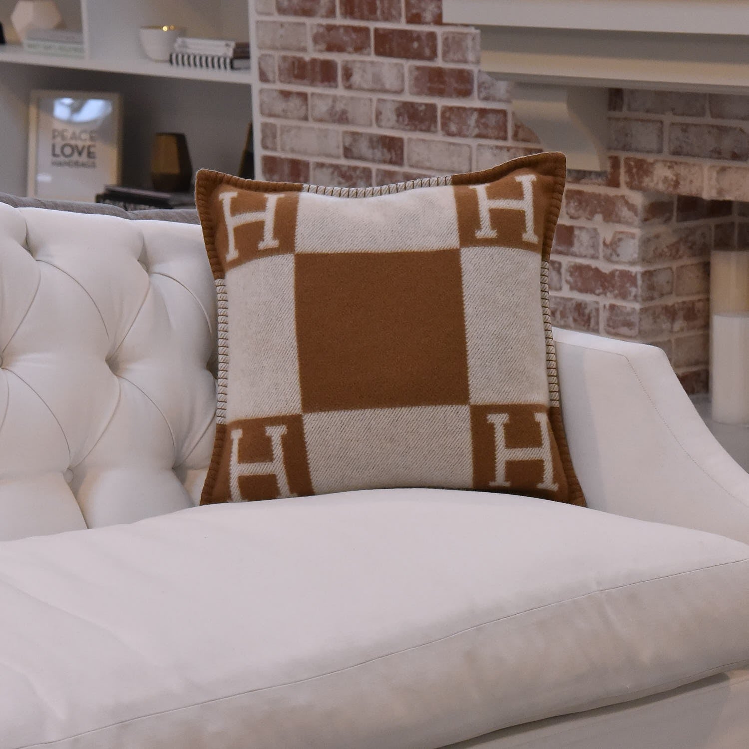 Hermes Wool Cashmere Avalon Pillow PM Ecru Camel 2 of 6