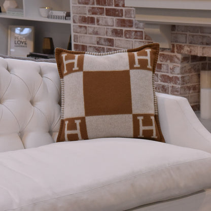 Hermes Wool Cashmere Avalon Pillow PM Ecru Camel 2 of 6