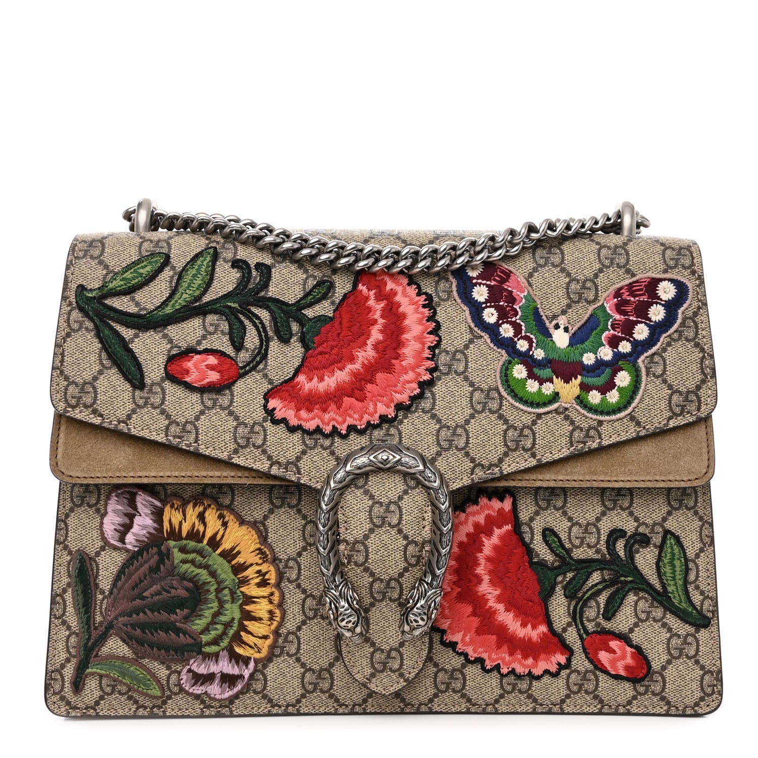 Gucci GG Supreme Monogram Embroidered Carnation Medium Dionysus Shoulder Bag Beige 1 of 11