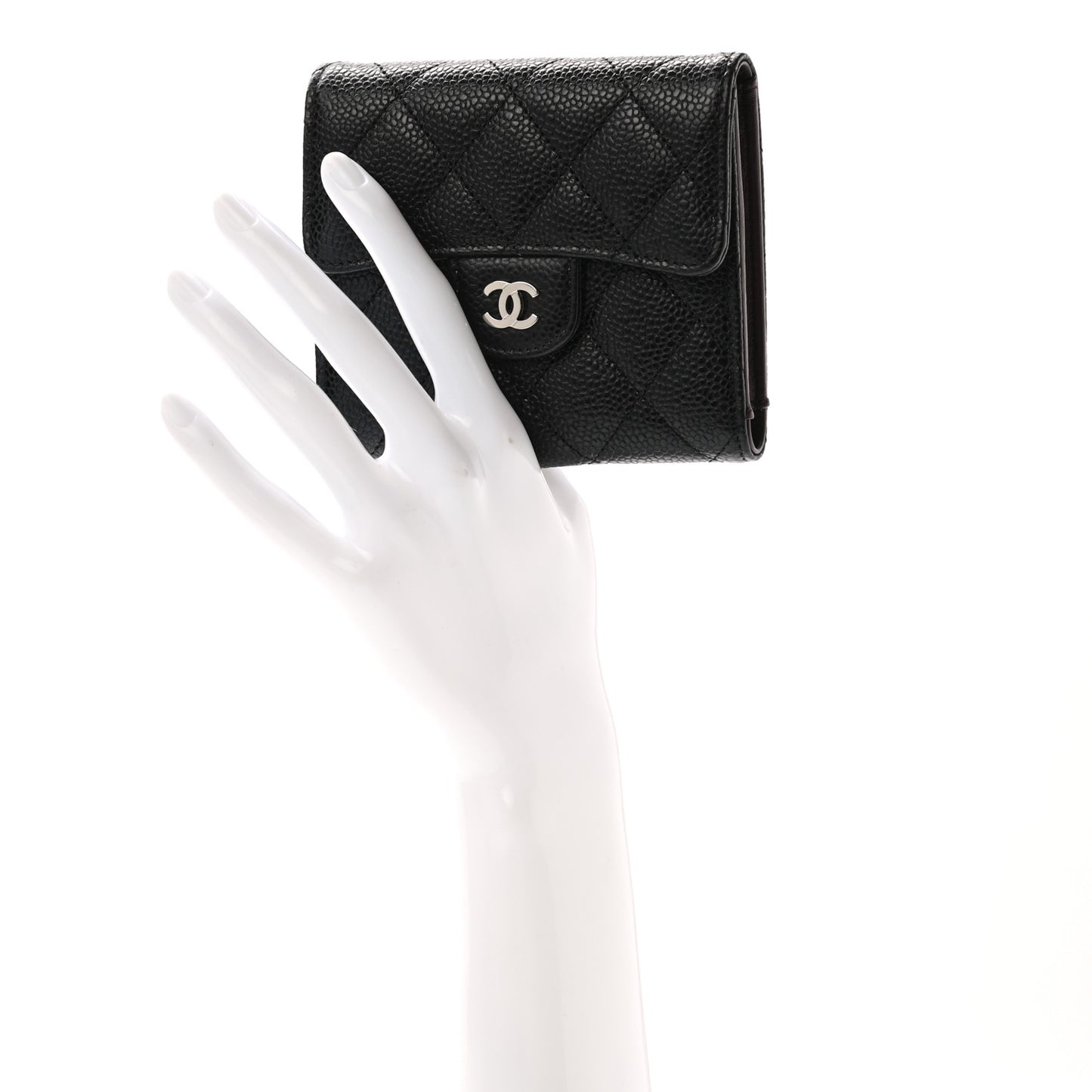 Caviar Quilted Compact Flap Wallet Black