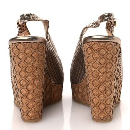 Jimmy Choo Metallic Embossed Calfskin Pacific 120mm Peep-Toe Cork Wedge Sandal 36 Gold 6 of 12