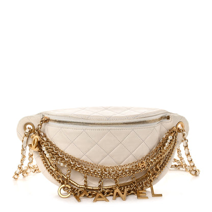 Chanel Lambskin Quilted All About Chains Waist Belt Bag White 1 of 11