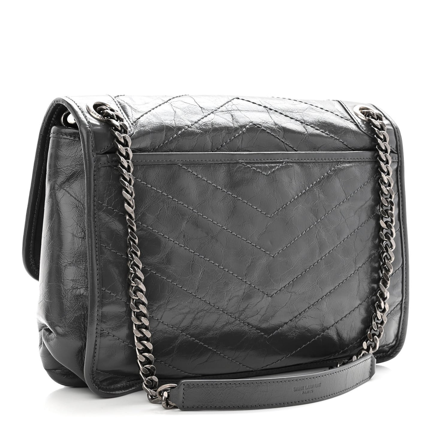 Crinkled Calfskin Matelasse Monogram Medium Niki Chain Satchel Storm
