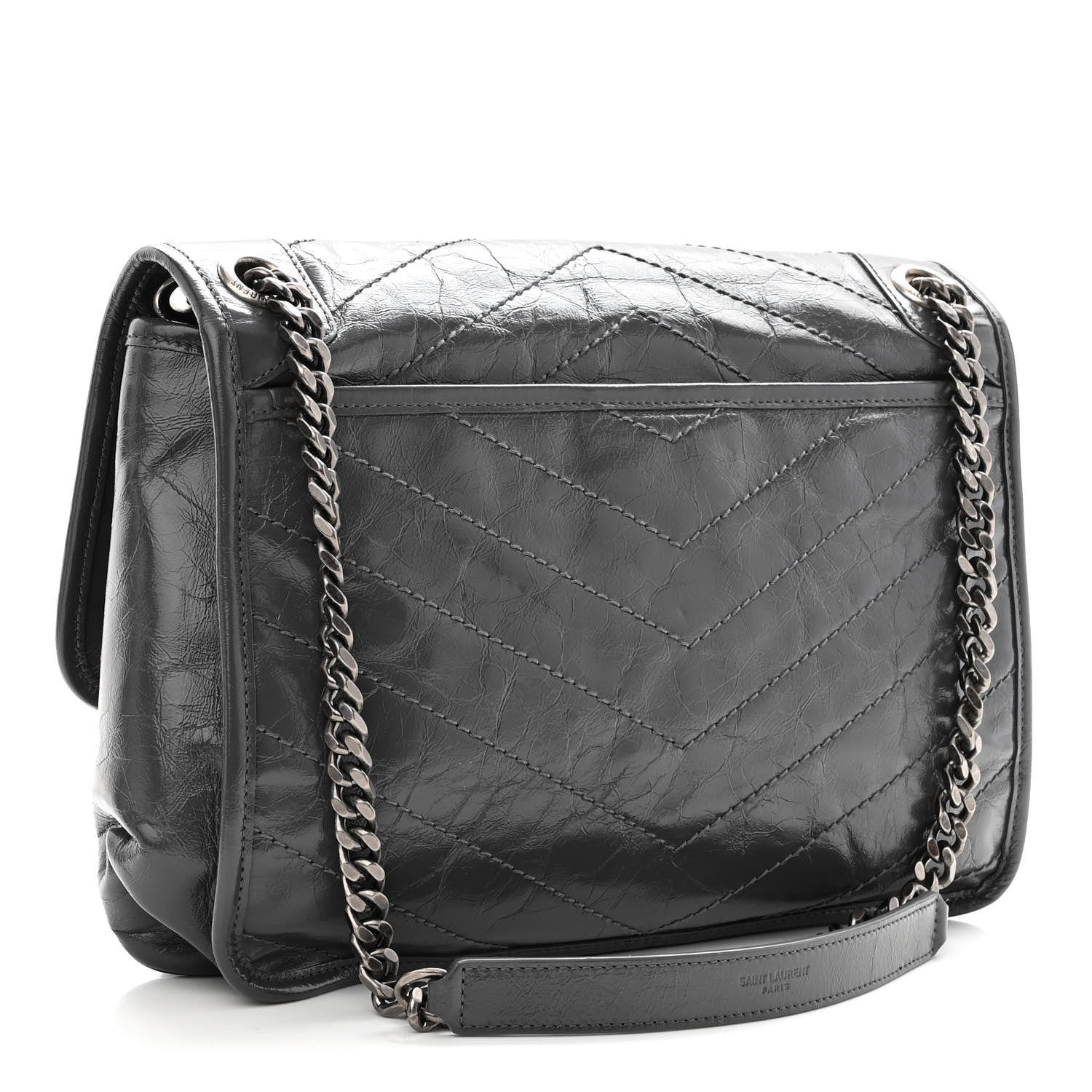 Saint Laurent Crinkled Calfskin Matelasse Monogram Medium Niki Chain Satchel Storm 3 of 9