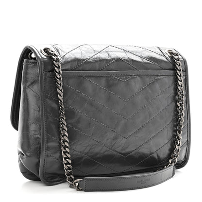 Saint Laurent Crinkled Calfskin Matelasse Monogram Medium Niki Chain Satchel Storm 3 of 9
