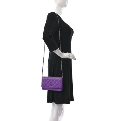 Chanel Lambskin Quilted Wallet On Chain WOC Light Purple 2 of 11