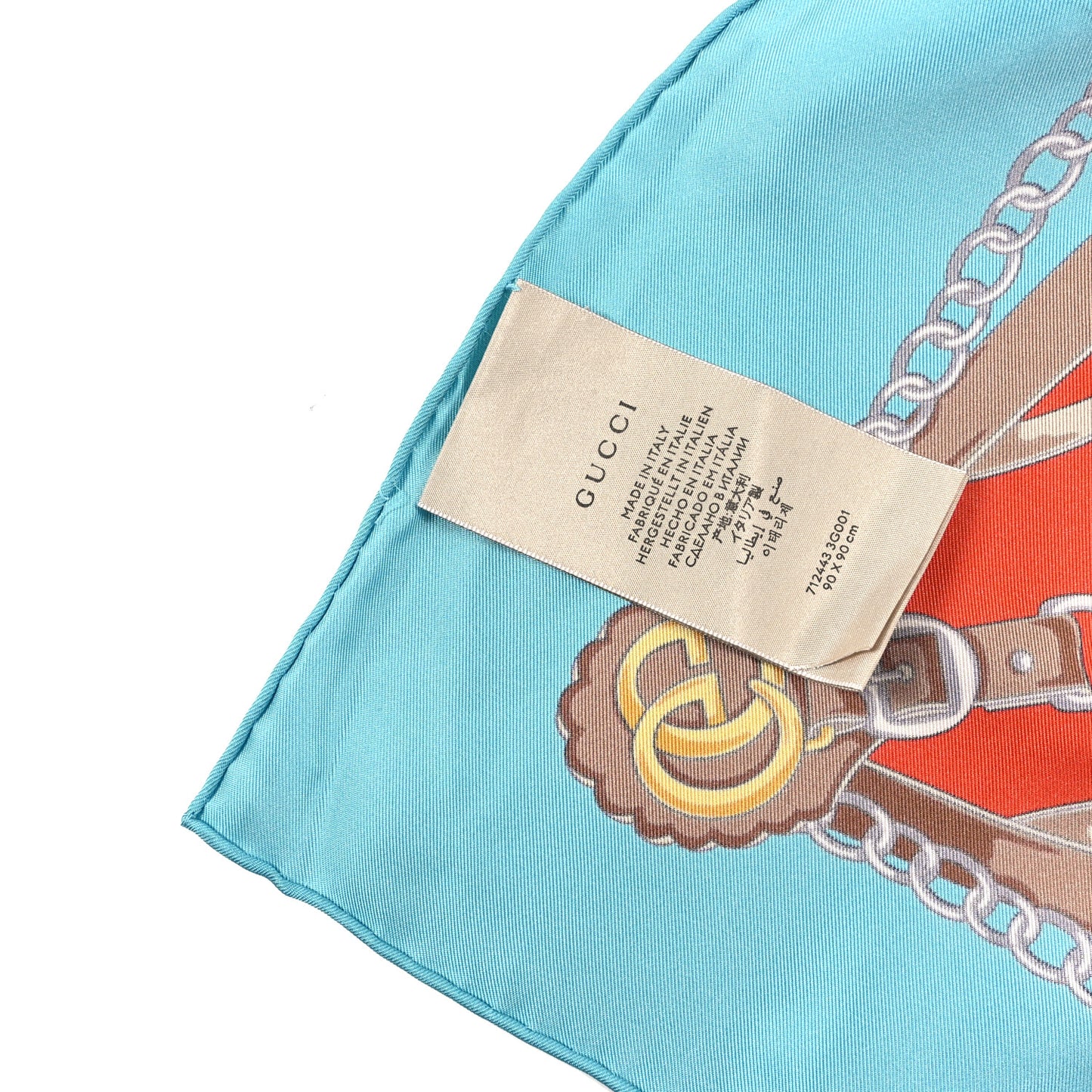 Silk Chain Print Scarf Multicolor Blue