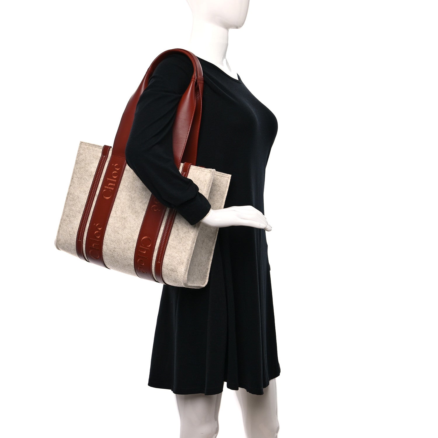 Chloe Felt Calfskin Medium Woody Ribbon Tote Cement Beige 2 of 8