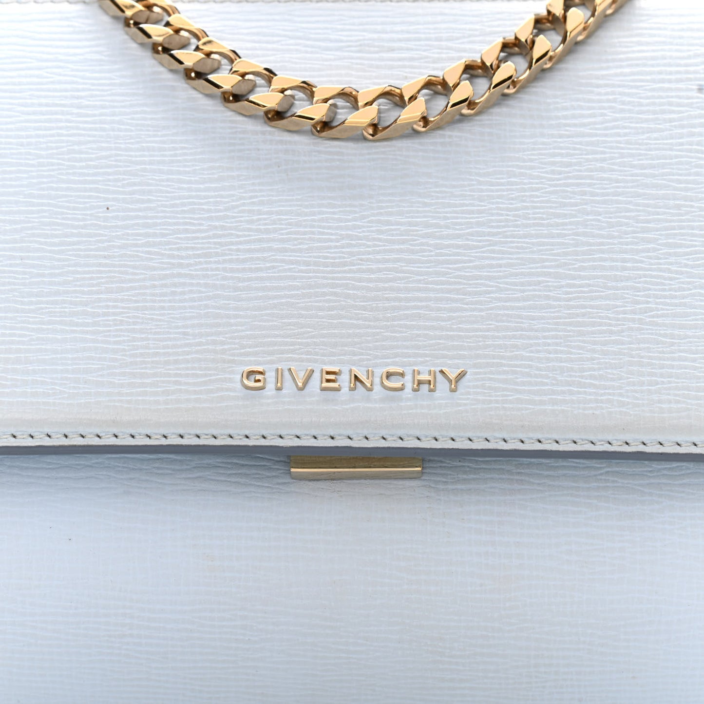 Textured Calfskin Mini Pandora Box Chain Crossbody Bag Pale Blue