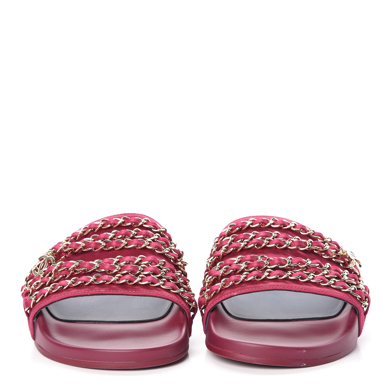 Chanel Satin Chain Flat Sandals 40 Dark Fuchsia 2 of 10