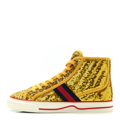 Gucci Sequin Web Matelasse Womens 1977 Tennis High Top Sneakers 38 Gold Yellow 1 of 8
