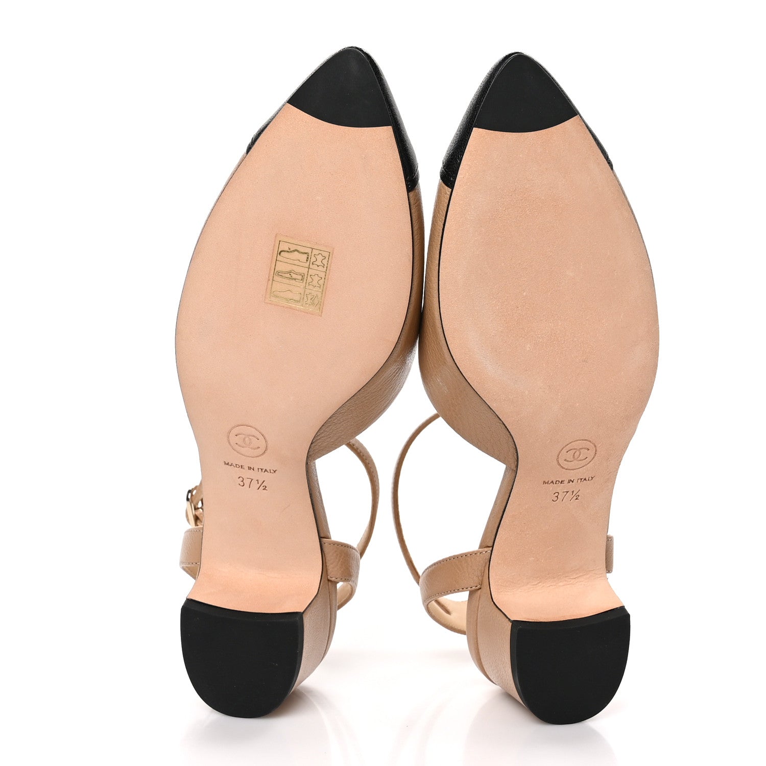 Chanel Lambskin Cap Toe CC Slingback Sandals 37.5 Beige Black 5 of 9