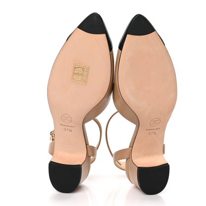 Chanel Lambskin Cap Toe CC Slingback Sandals 37.5 Beige Black 5 of 9