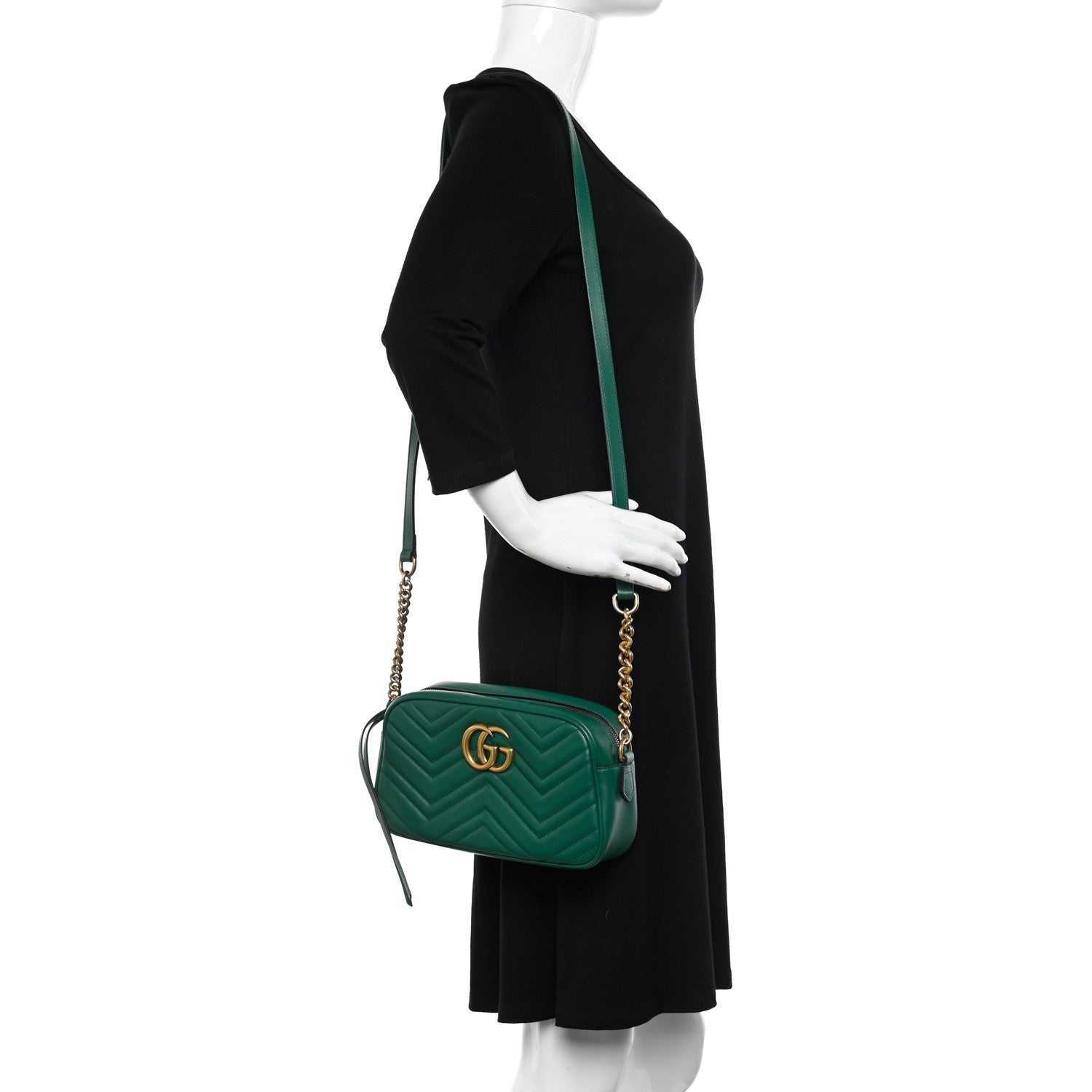 Gucci Calfskin Matelasse Small GG Marmont Chain Shoulder Bag Emerald Green 2 of 11