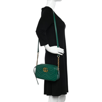 Gucci Calfskin Matelasse Small GG Marmont Chain Shoulder Bag Emerald Green 2 of 11