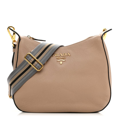 Prada Vitello Phenix Zippered Messenger Hobo Cammeo 1 of 11