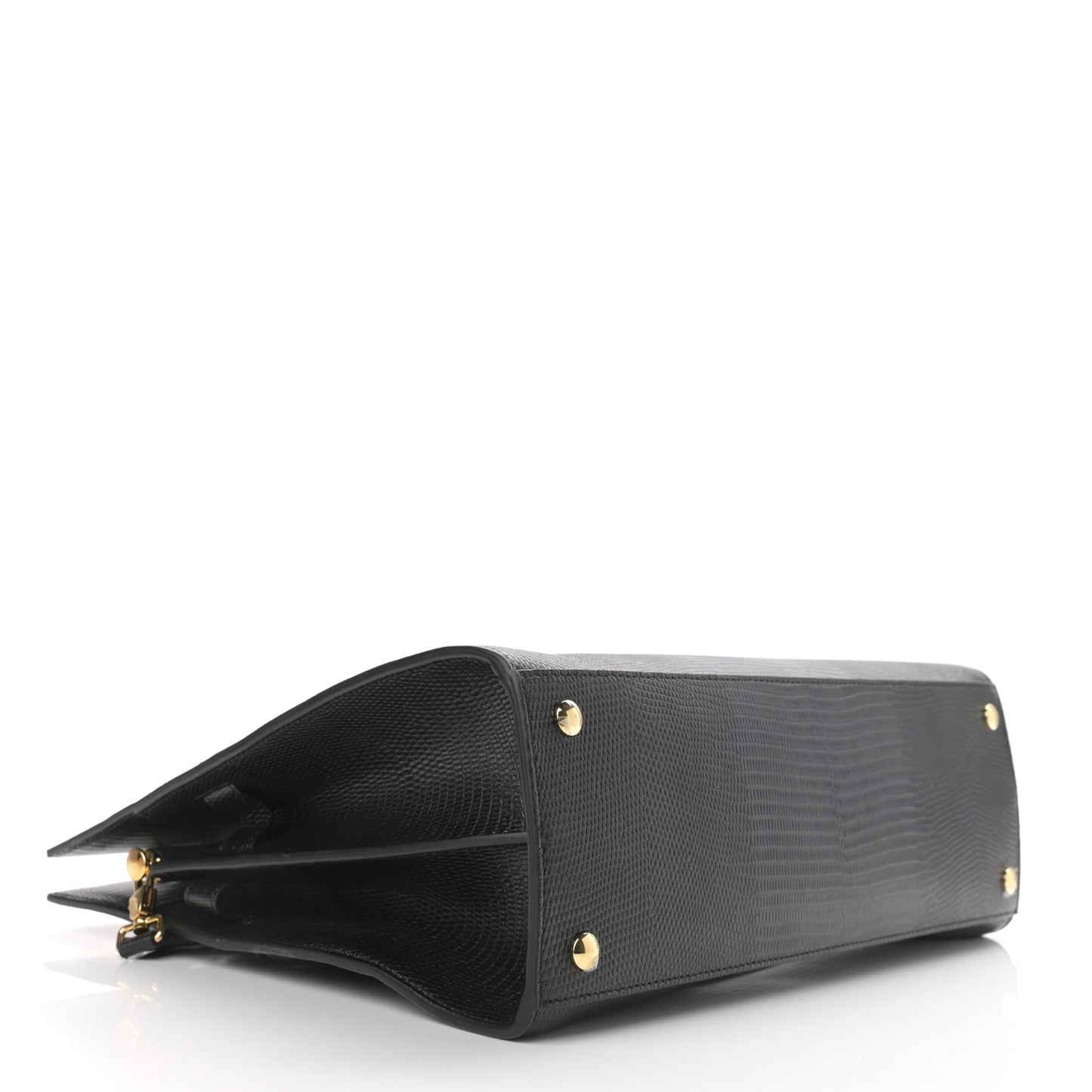 Deerskin Suede Lizard Embossed Calfskin Medium Title Bag Black