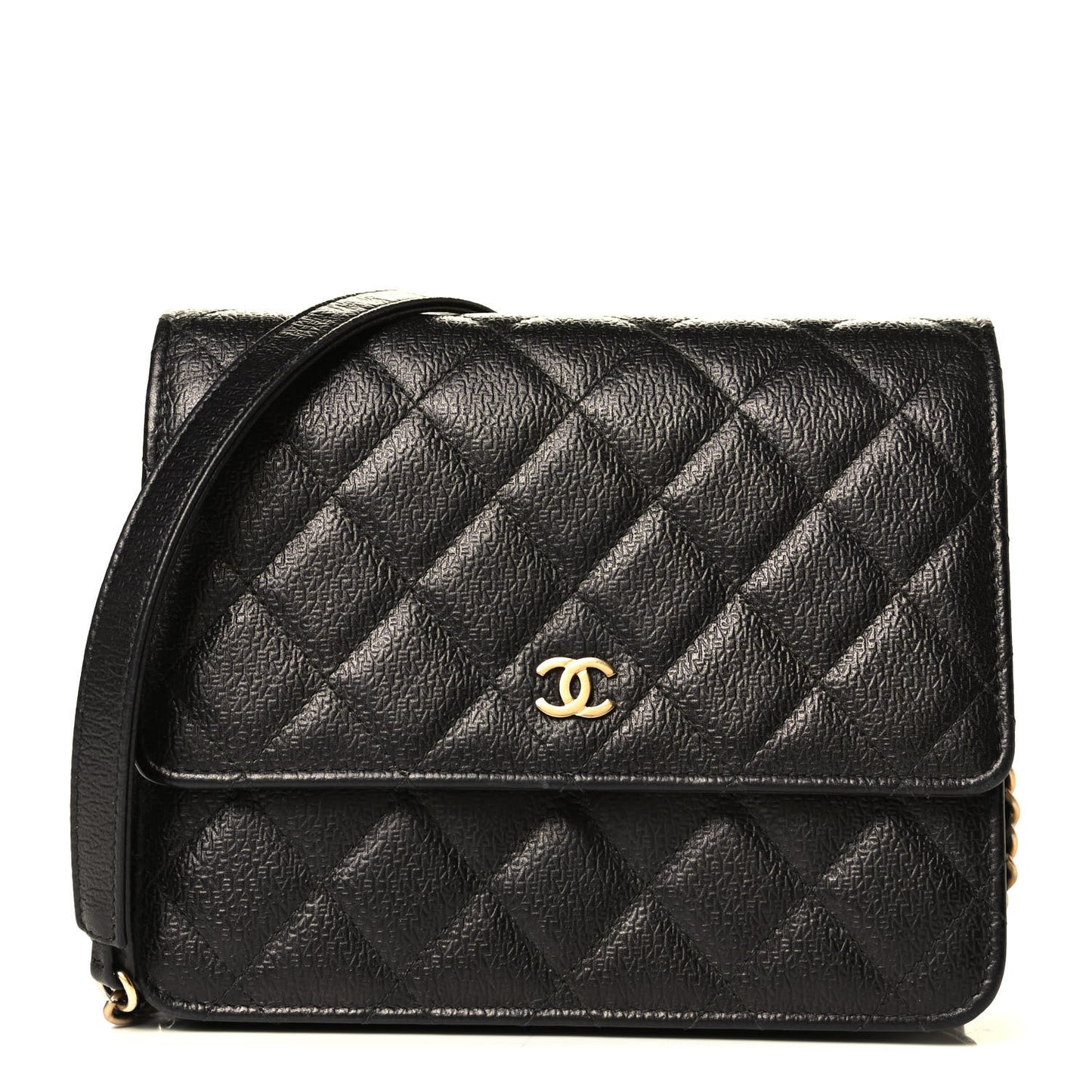 Letter Calfskin Embossed Quilted Square Wallet On Chain WOC Black