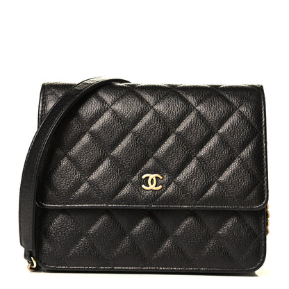 Chanel Letter Calfskin Embossed Quilted Square Wallet On Chain WOC Black 1 of 5