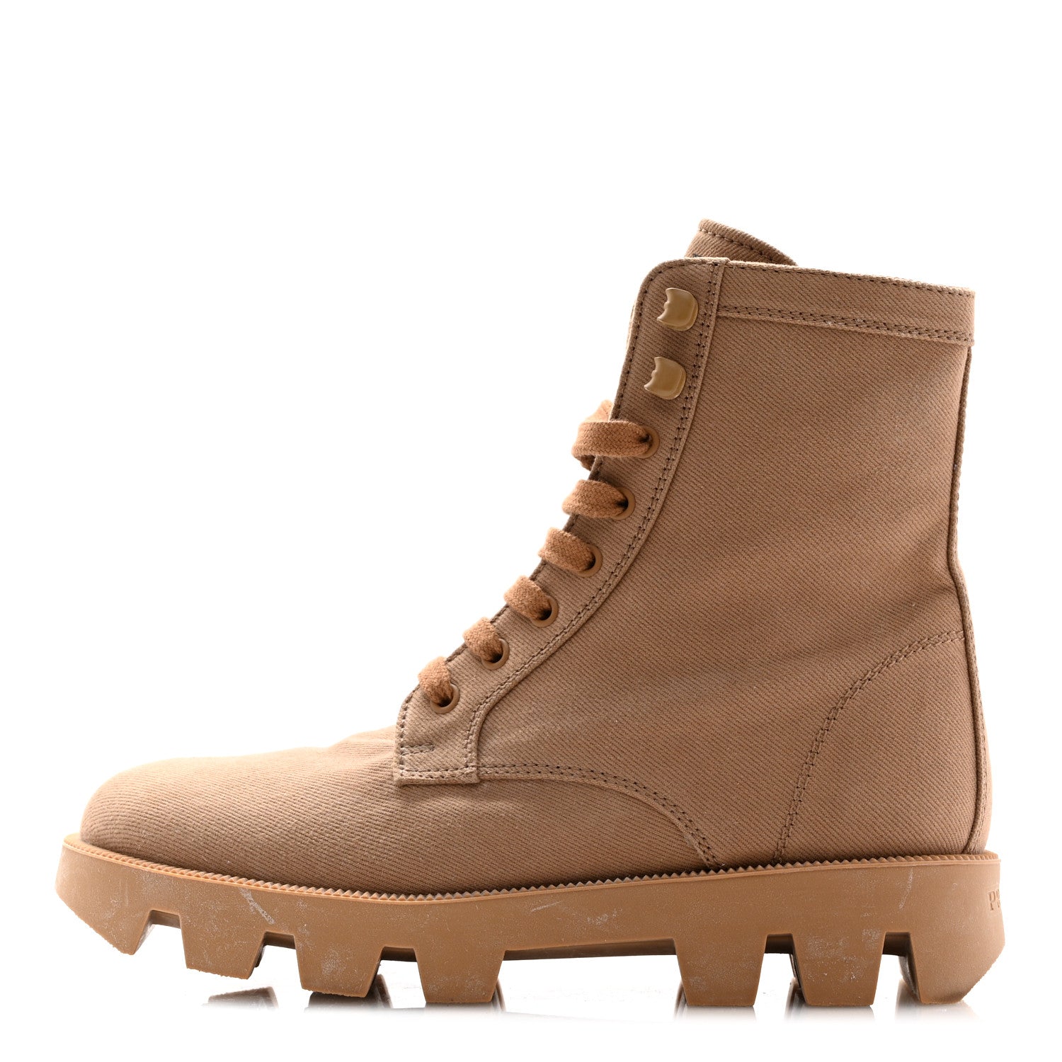 Prada Washed Denim Rocksand 45mm Combat Boots 39 Kaki 1 of 9