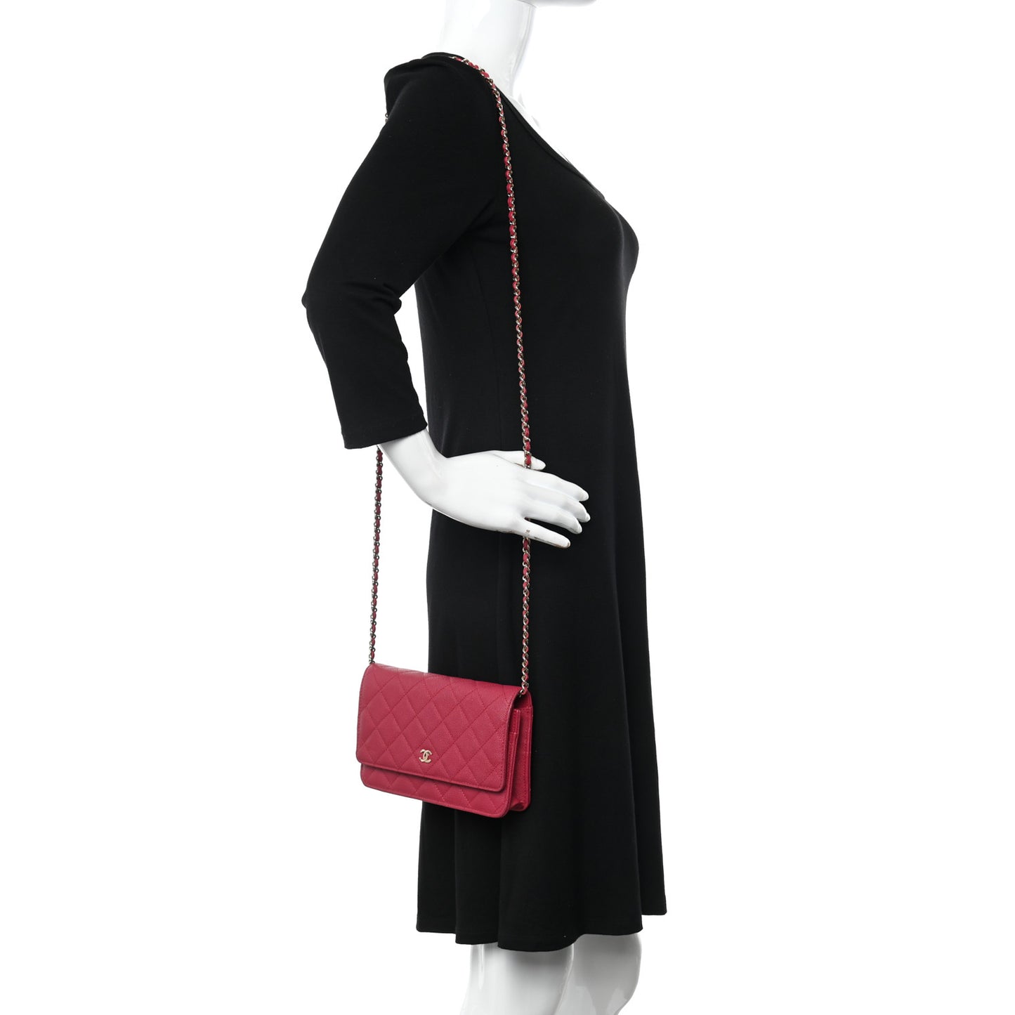 Caviar Quilted Wallet on Chain WOC Dark Pink