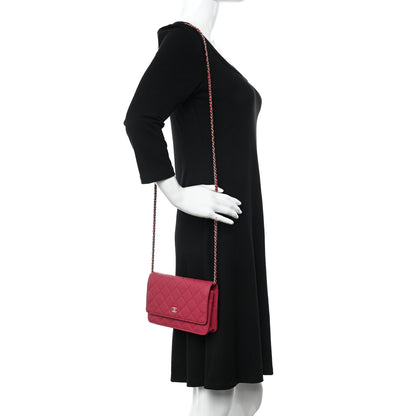 Chanel Caviar Quilted Wallet on Chain WOC Dark Pink 2 of 12