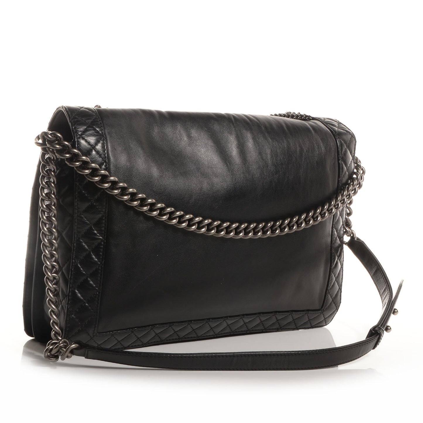 Calfskin Enchained Large Boy Flap Black
