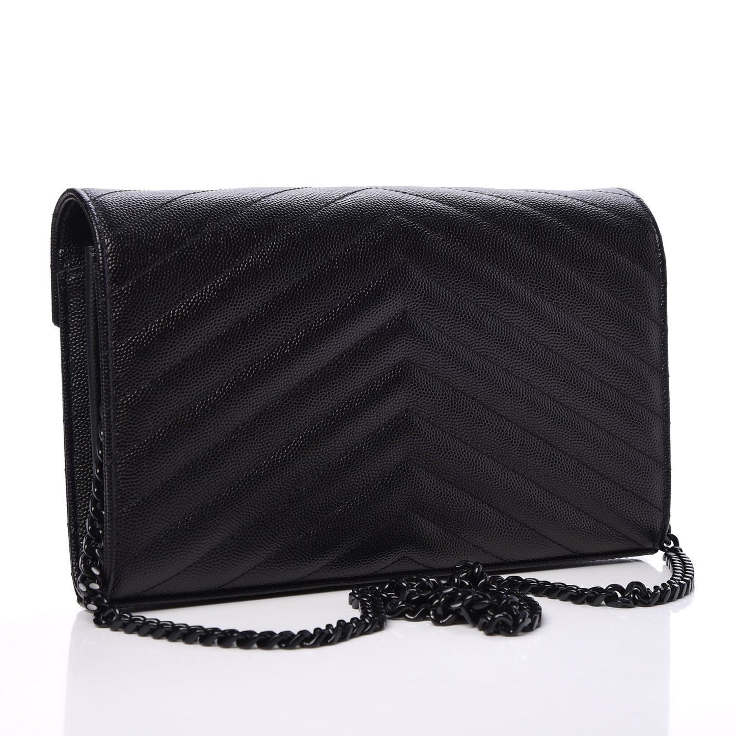 Grain De Poudre Matelasse Chevron Monogram Chain Wallet Black