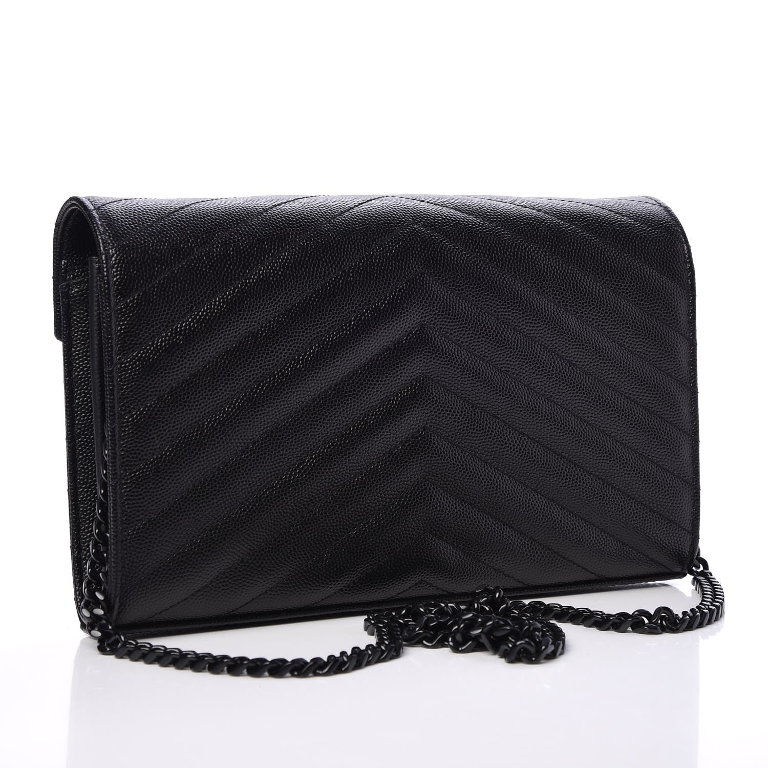 Saint Laurent Grain De Poudre Matelasse Chevron Monogram Chain Wallet Black 3 of 8