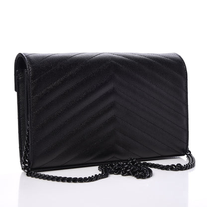 Saint Laurent Grain De Poudre Matelasse Chevron Monogram Chain Wallet Black 3 of 8