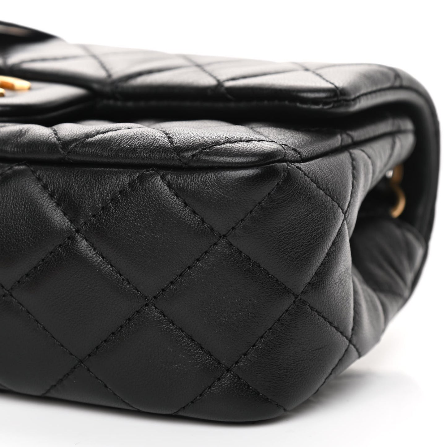 Lambskin Quilted Mini Rectangular Pearl Crush Flap Black